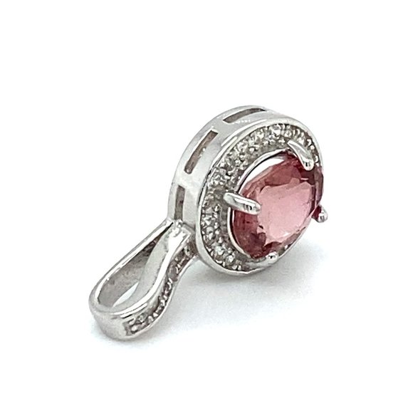 Pink Tourmaline .89ct White Gold Silver Pendant - Picture 3 of 6